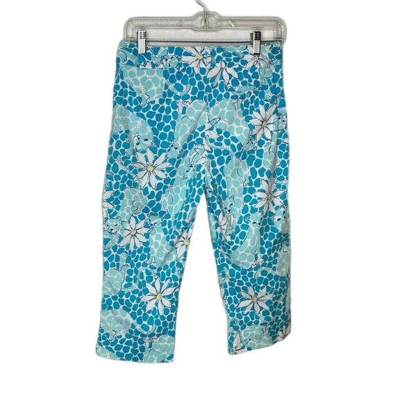 LILLY PULITZER Floral Leopard Teal & White Cropped Lounge Pants Womens 6 - Picture 2 of 4